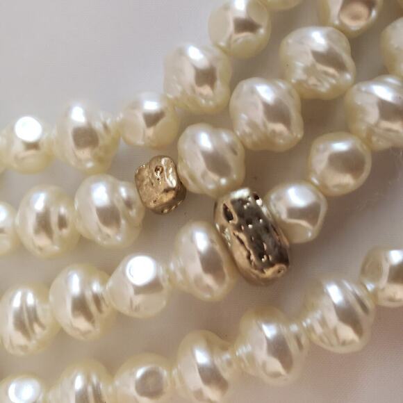 Long Strand Baroque Pearls with Gold Colored Nuggets- 54 Inches - Picture 5 of 6